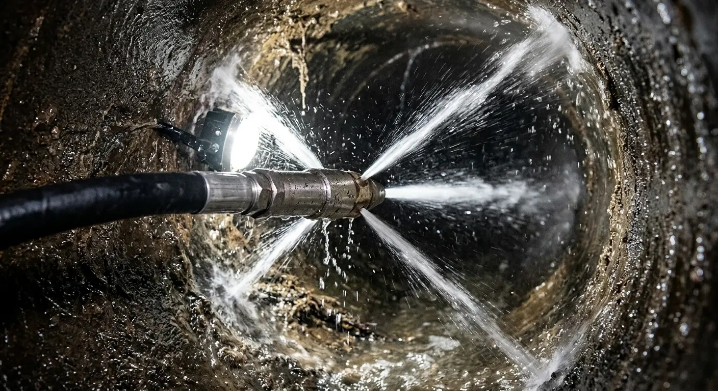 High-pressure hydro jetting nozzle cleaning sewer pipe for Storm Drain Cleaning in Kaysville